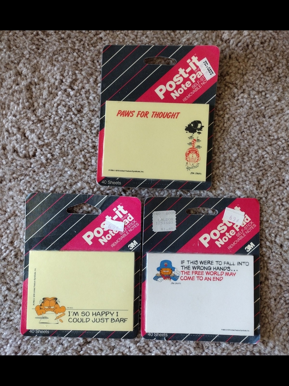 1980s 1990s Vintage Garfield Post It Notes Bundle